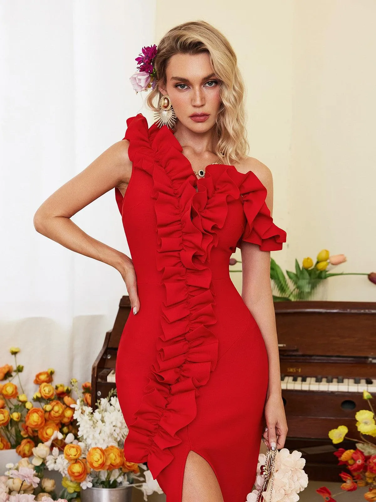 Shirina One Shoulder Ruched Bandage Dress sold by Mew Mews product image thumbnail 2