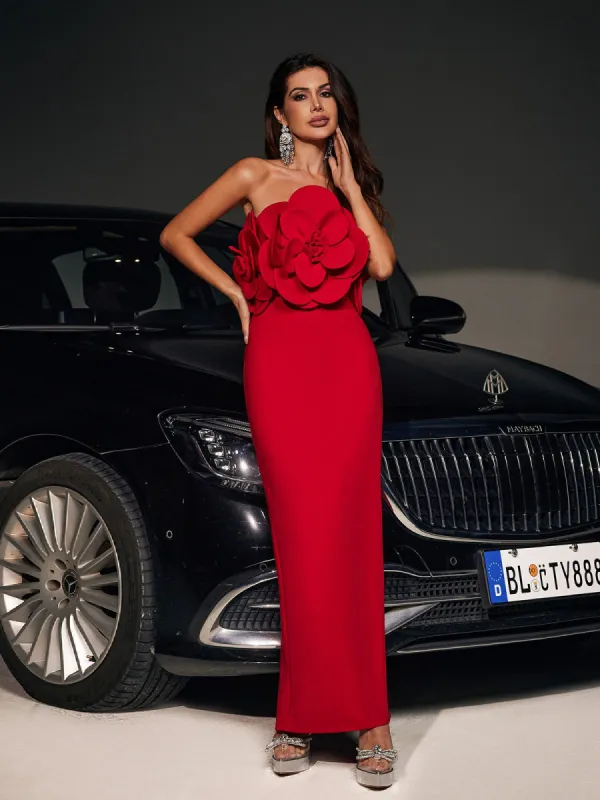 Ismene Strapless Flower Maxi Dress sold by Mew Mews