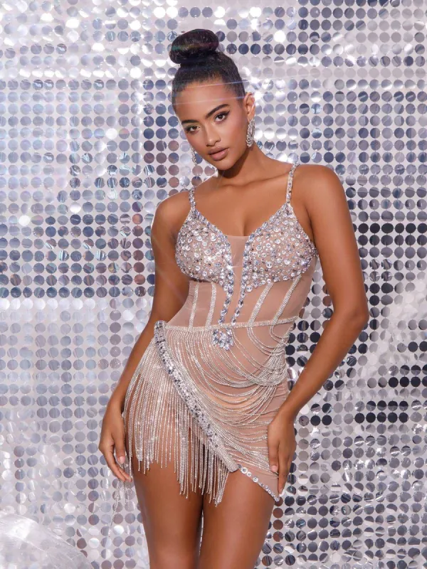 Crosby Mesh Crsytal Sequin Mini Dress sold by Mew Mews