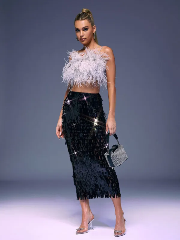 Zion Feather Sequin Skirt Set sold by Mew Mews