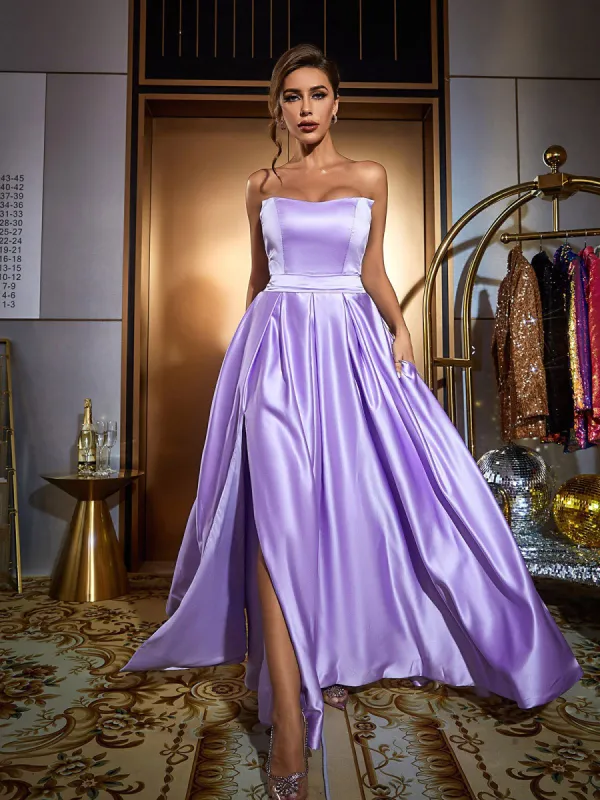 Coen Satin Strapless Maxi Dress In Purple sold by Mew Mews