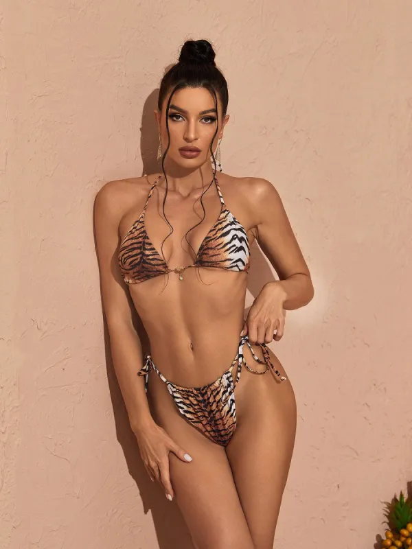Birdie Printed Bikini Two Piece Set in Lepoard sold by Mew Mews