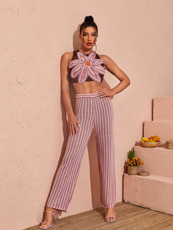 Silas Floral Hollow Knitted Pants Set sold by Mew Mews