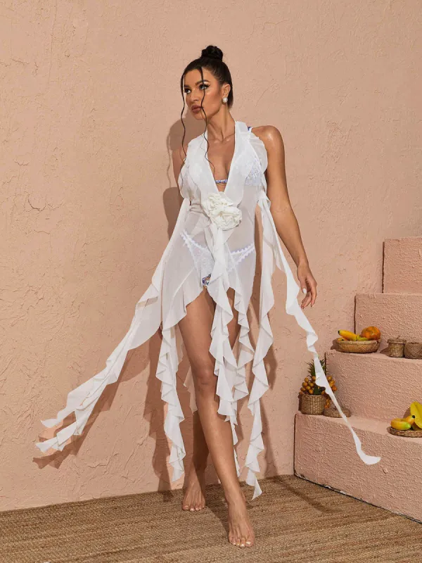 Delilah Plunge Mesh Top In White sold by Mew Mews