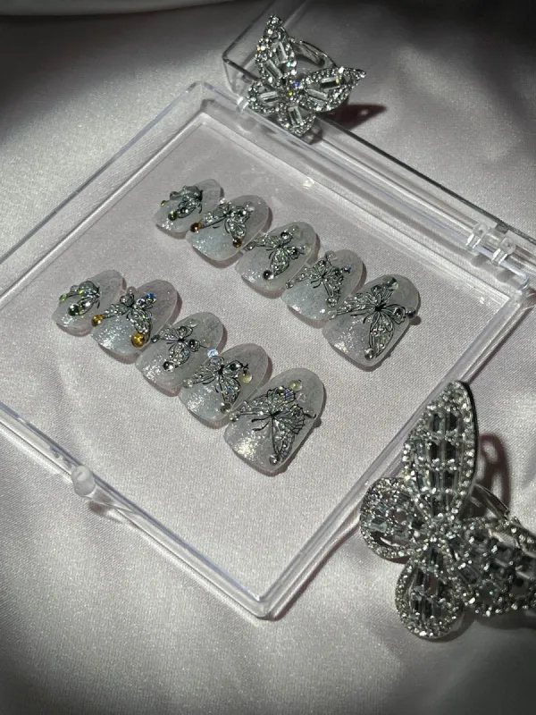 Butterfly Glitter Handmade Press On Nails sold by Mew Mews