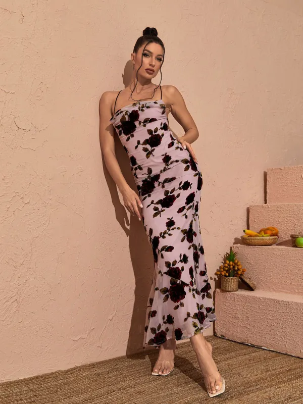 Demeter Mesh Rose Backless Maxi Dress made by Mew Mews