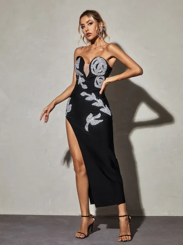 Didi Strapless Crystal Split Bandage Dress sold by Mew Mews