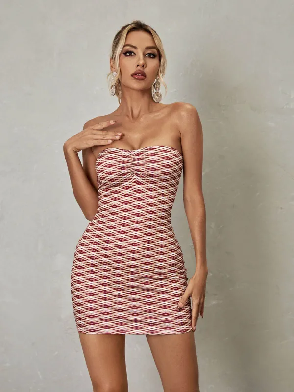 Averie Strapless Stripe Mini Dress sold by Mew Mews
