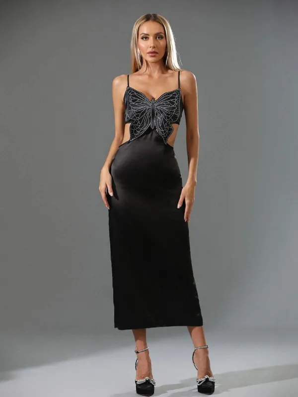 Rosetta Rhinestone Butterfly Midi Dress sold by Mew Mews