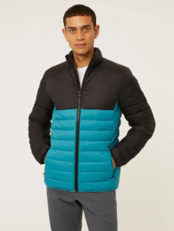 Blue Colour Block Lightweight Padded Coat sold by Asda
