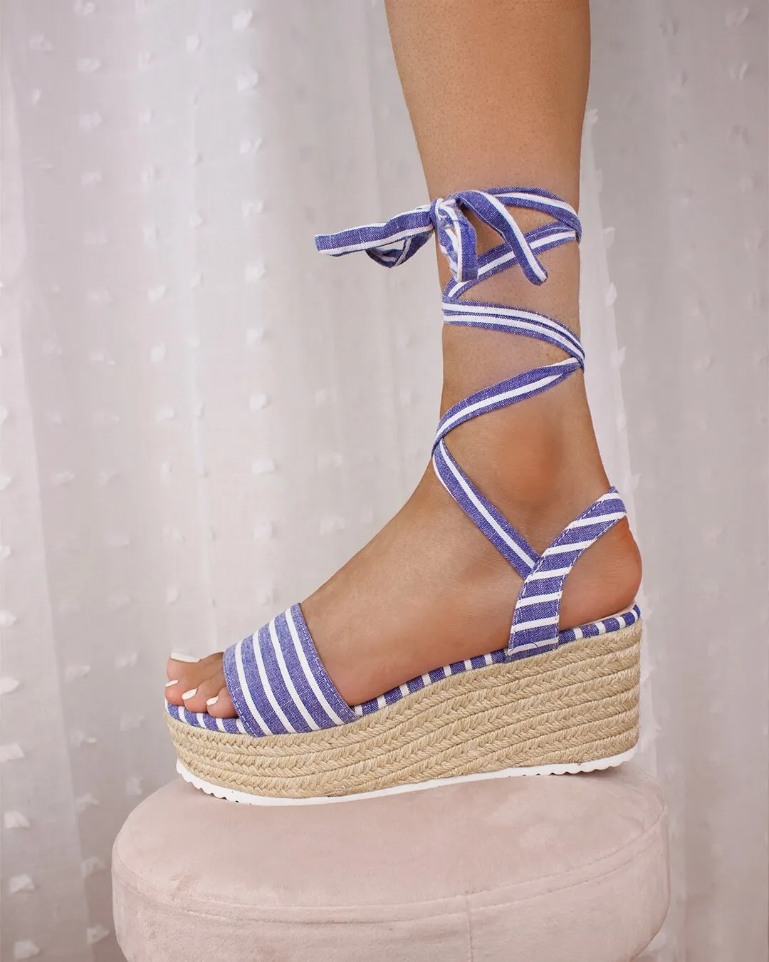St Tropez Flatform Wedges in Dark Blue Stripe sold by Fearless