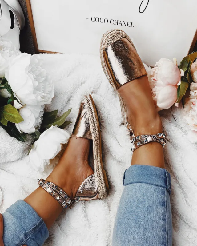 Cross My Heart Espadrilles in Rose Gold sold by Fearless