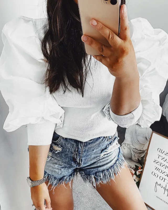 Libby Puff Sleeve Jumper White sold by Fearless