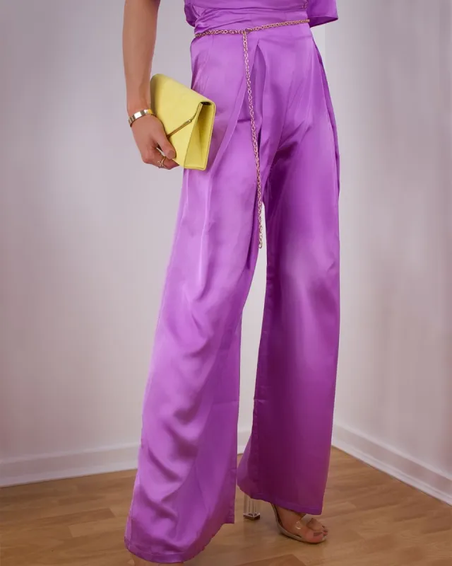Purple Satin Wide Leg Pants sold by Fearless