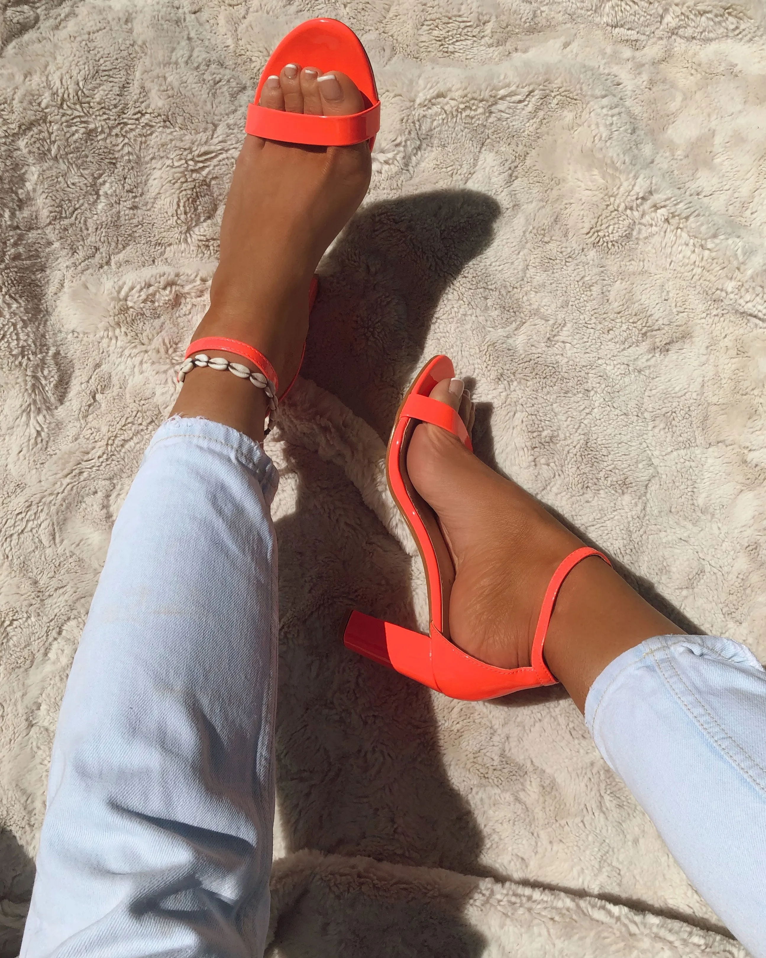 Barely There Block Heel in Neon Pink sold by Fearless