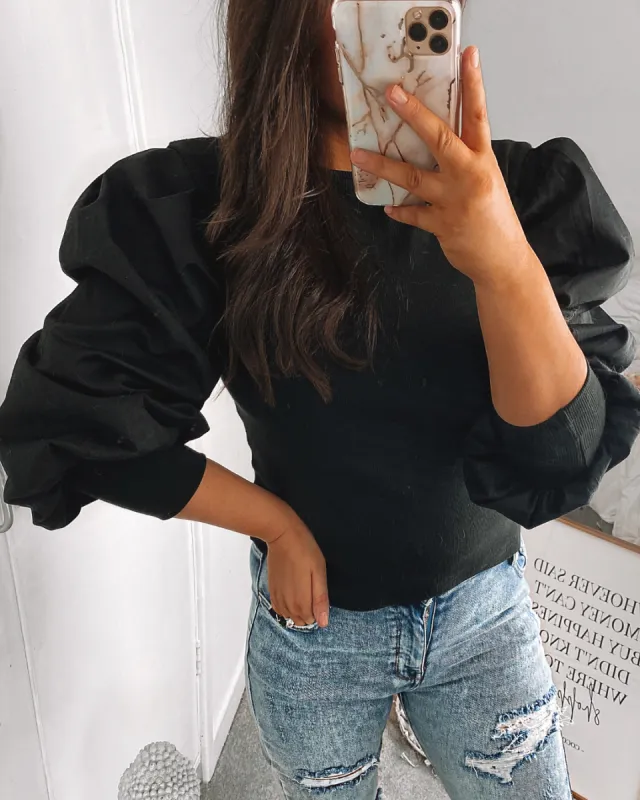Libby Puff Sleeve Jumper Black sold by Fearless