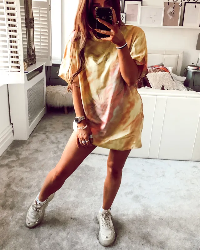Secrets Out Tie Dye Dress in Yellow sold by Fearless