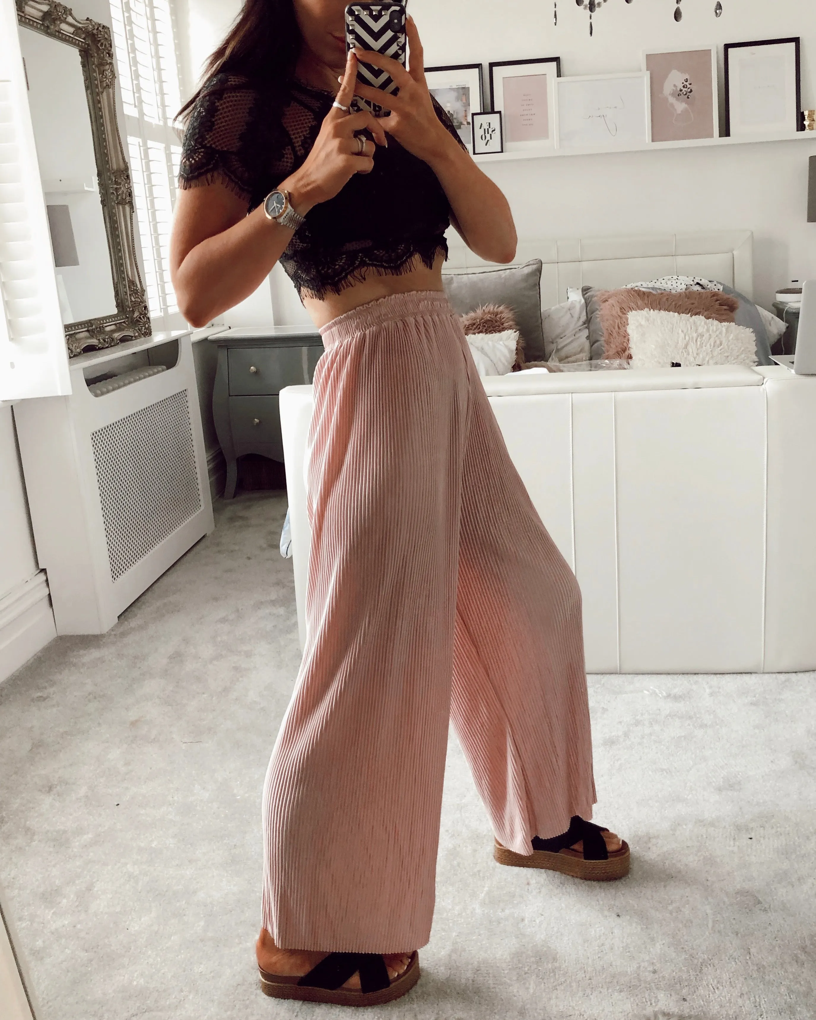 Pleated Wide Leg Plisse Pants in Pink sold by Fearless product image thumbnail 3