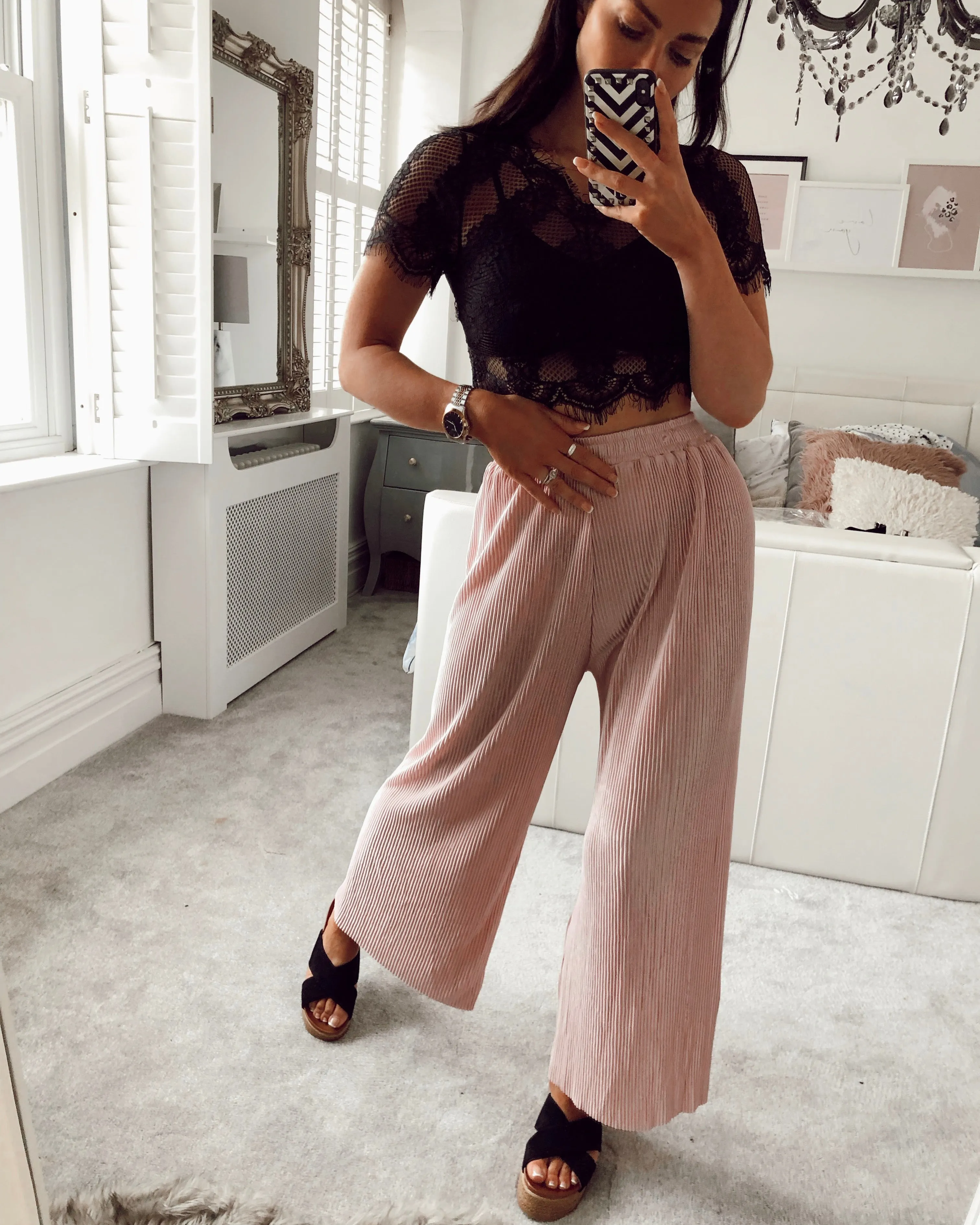 Pleated Wide Leg Plisse Pants in Pink sold by Fearless