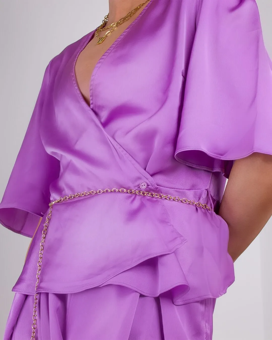 Purple Satin Co-Ord Top sold by Fearless