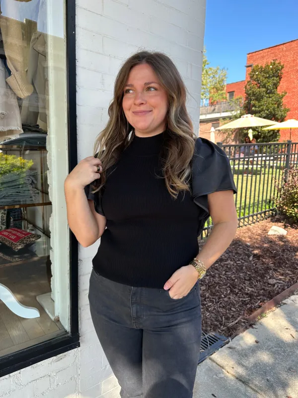 Maria Sweater with Satin Sleeves | Black made by MELISSA NEPTON