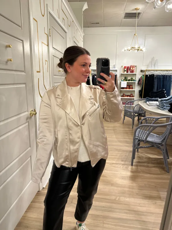 Rita Moto Jacket | Toasted Marshmallow sold by Belletique