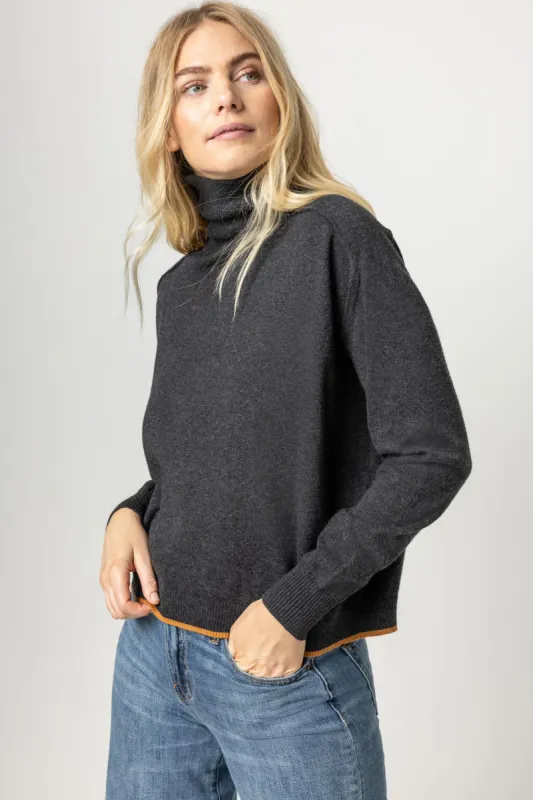 Easy Turtleneck Sweater with Tipping | Charcoal sold by Belletique