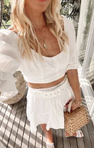 Fiona Skirt | White Linen sold by Belletique