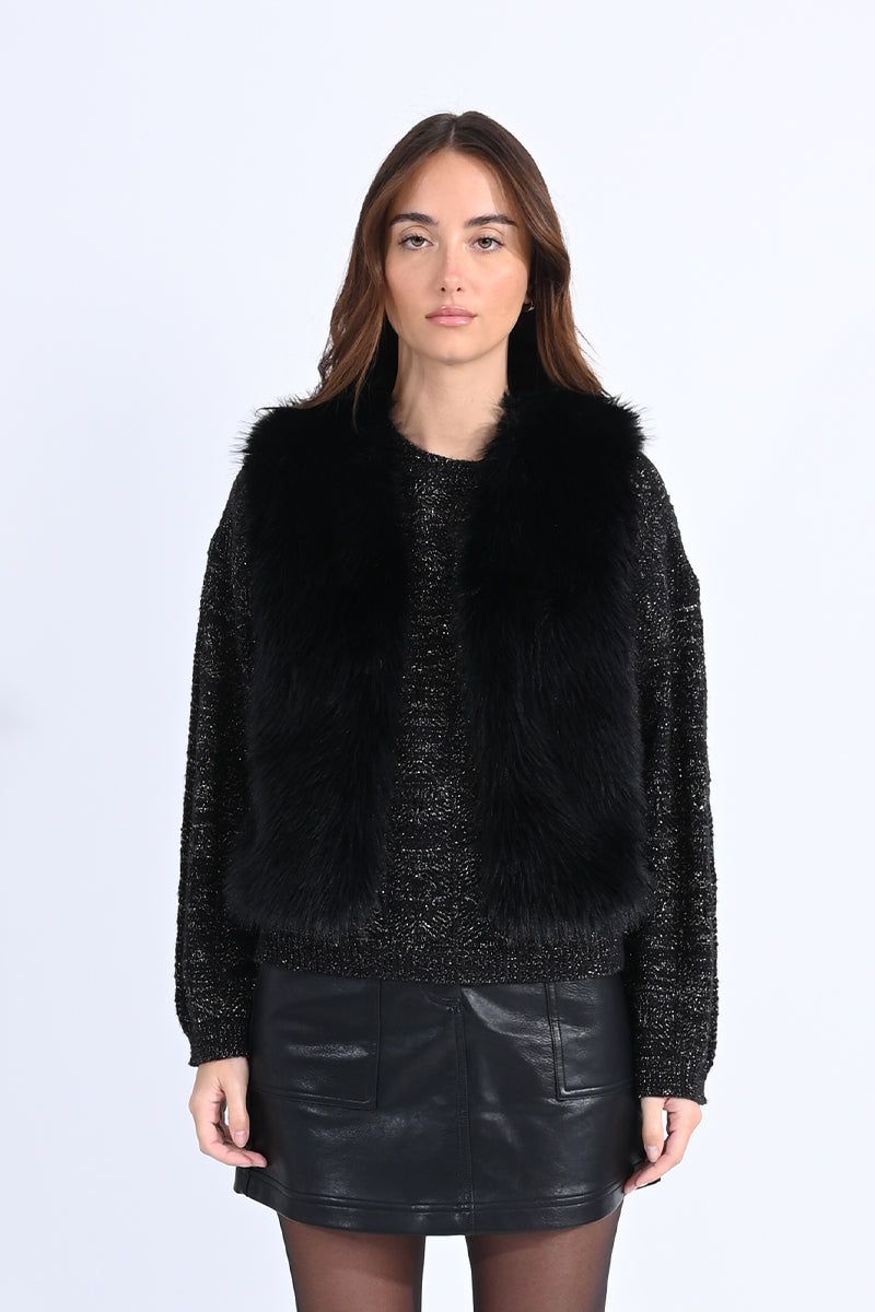 Faux Fur Vest | Black sold by Belletique