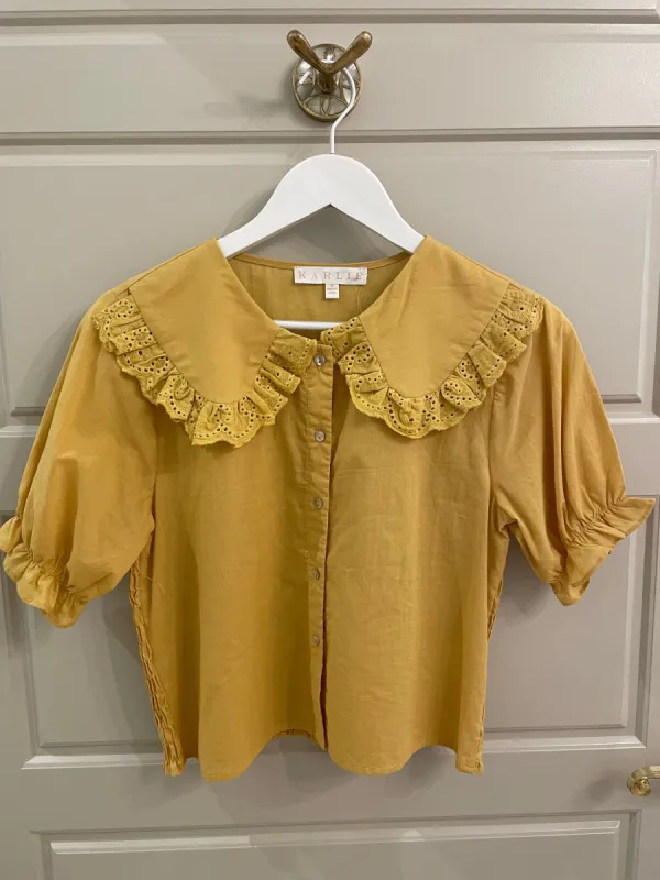 Collar Poplin Top | Mustard sold by Belletique