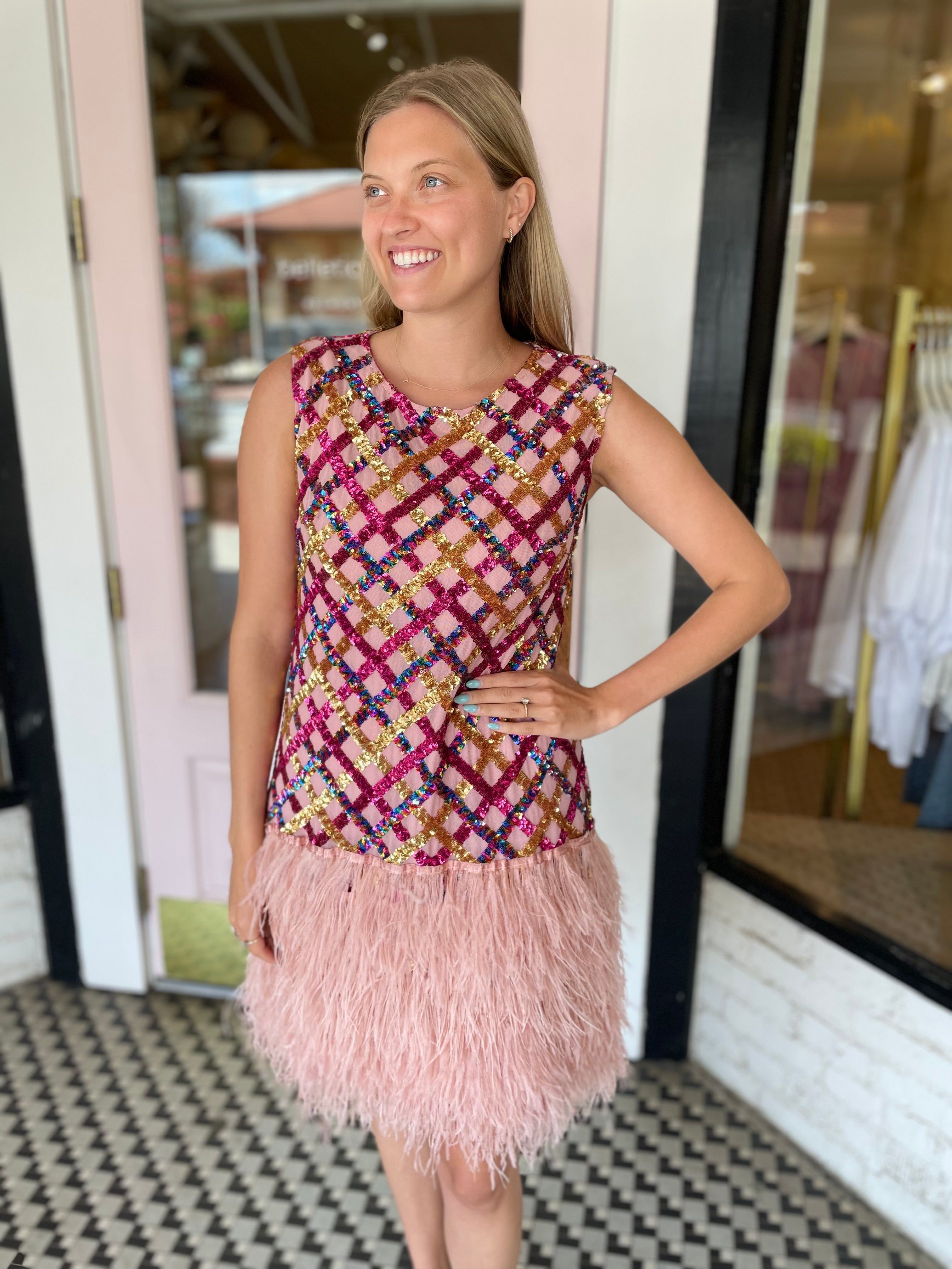 Light Pink Diamond Feather Dress sold by Belletique