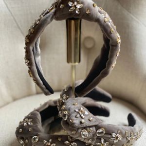 Velvet Brown Headband with Flower Stones sold by Belletique