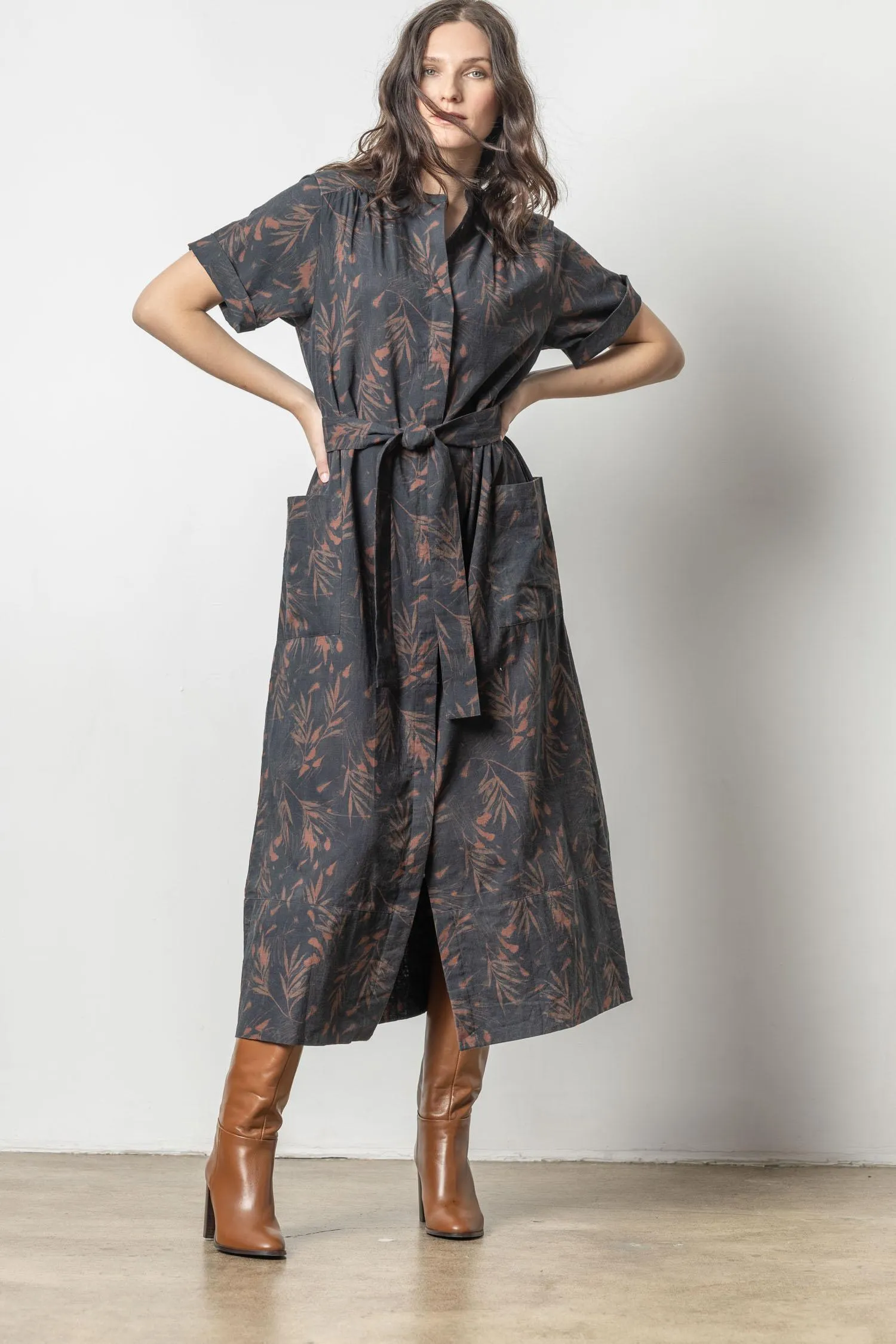 Maxi Button Down Dress | Onyx/Java sold by Belletique