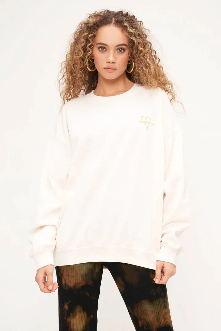 Heart of Gold Embroidered Oversized Sweatshirt | Cozy Cream sold by Belletique product image thumbnail 2