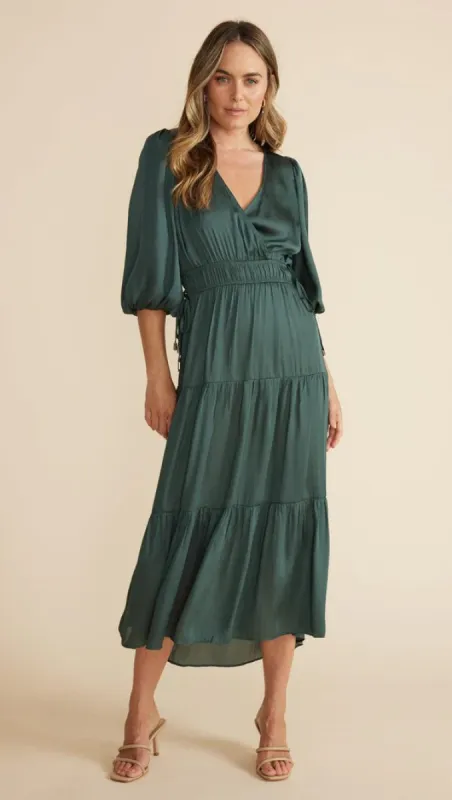 Anya Wrap Front Midi Dress | Emerald sold by Belletique