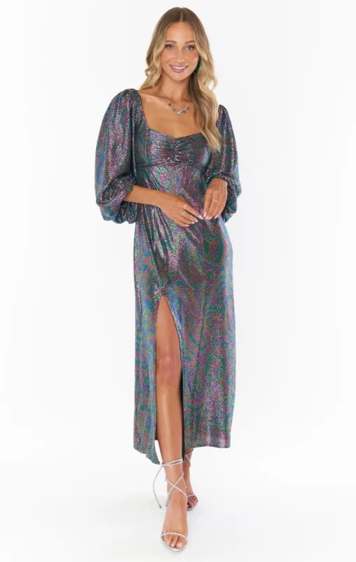 Sydney Midi Dress | Black Cosmo Confetti sold by Belletique