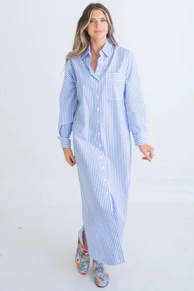 Striped Maxi Shirt Dress sold by Belletique