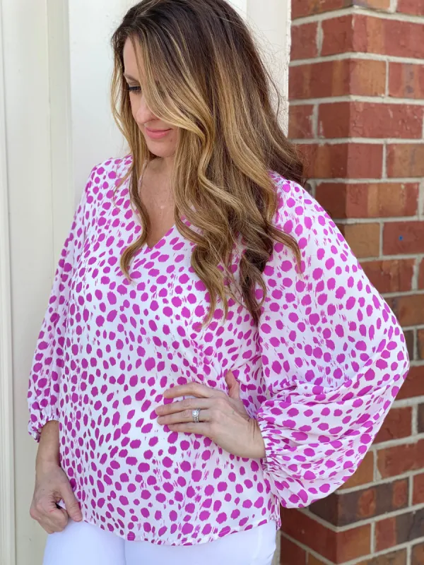 Leopard V Neck Bubble Sleeve Top | Ivory sold by Belletique
