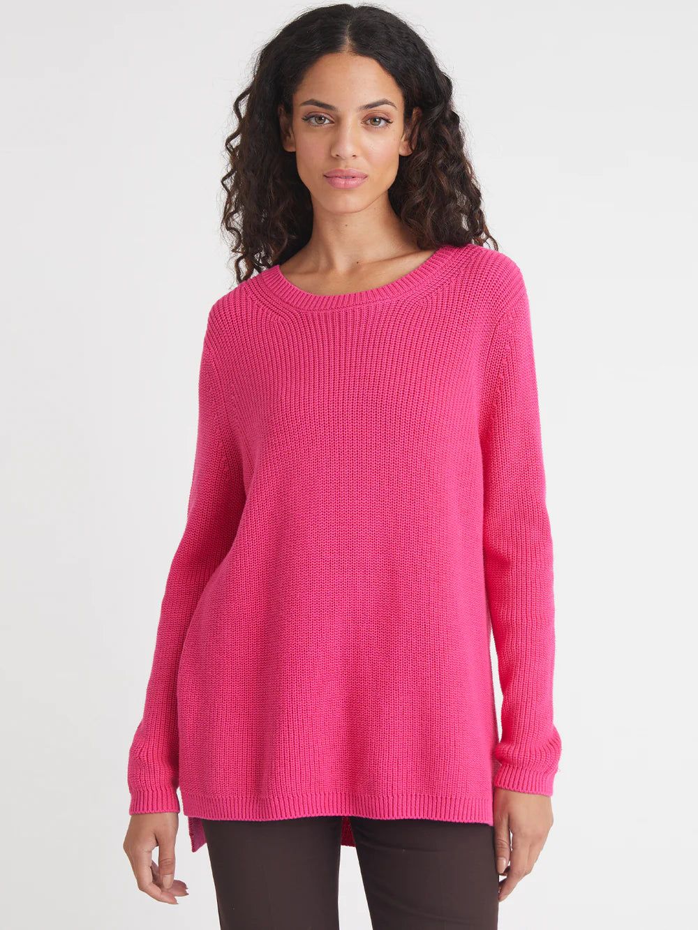Emma Crewneck Shaker Stitch Sweater | Fuschia sold by Belletique product image thumbnail 2