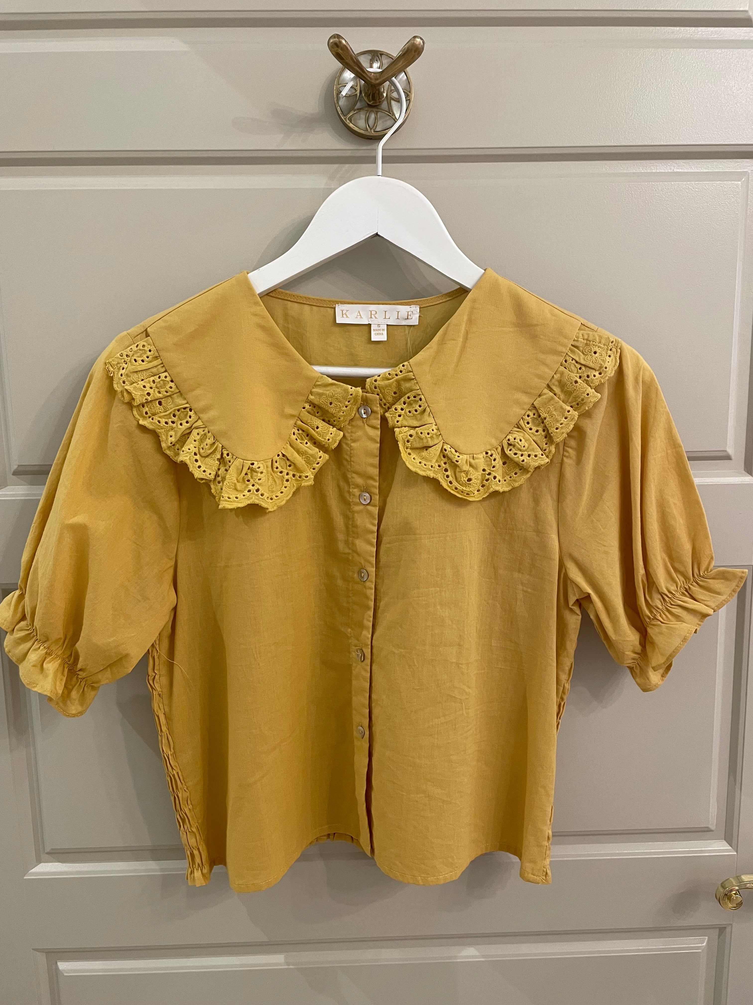 Collar Poplin Top | Mustard sold by Belletique