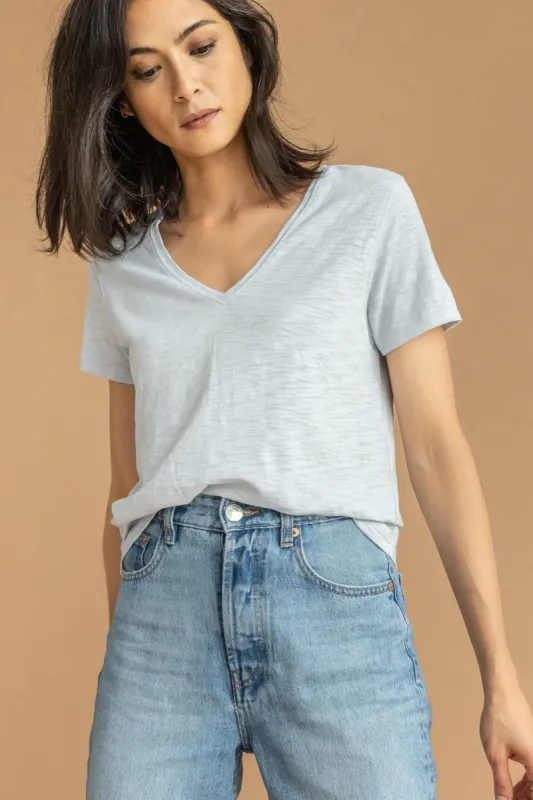 V Neck Short Sleeve Back Seam Tee sold by Belletique
