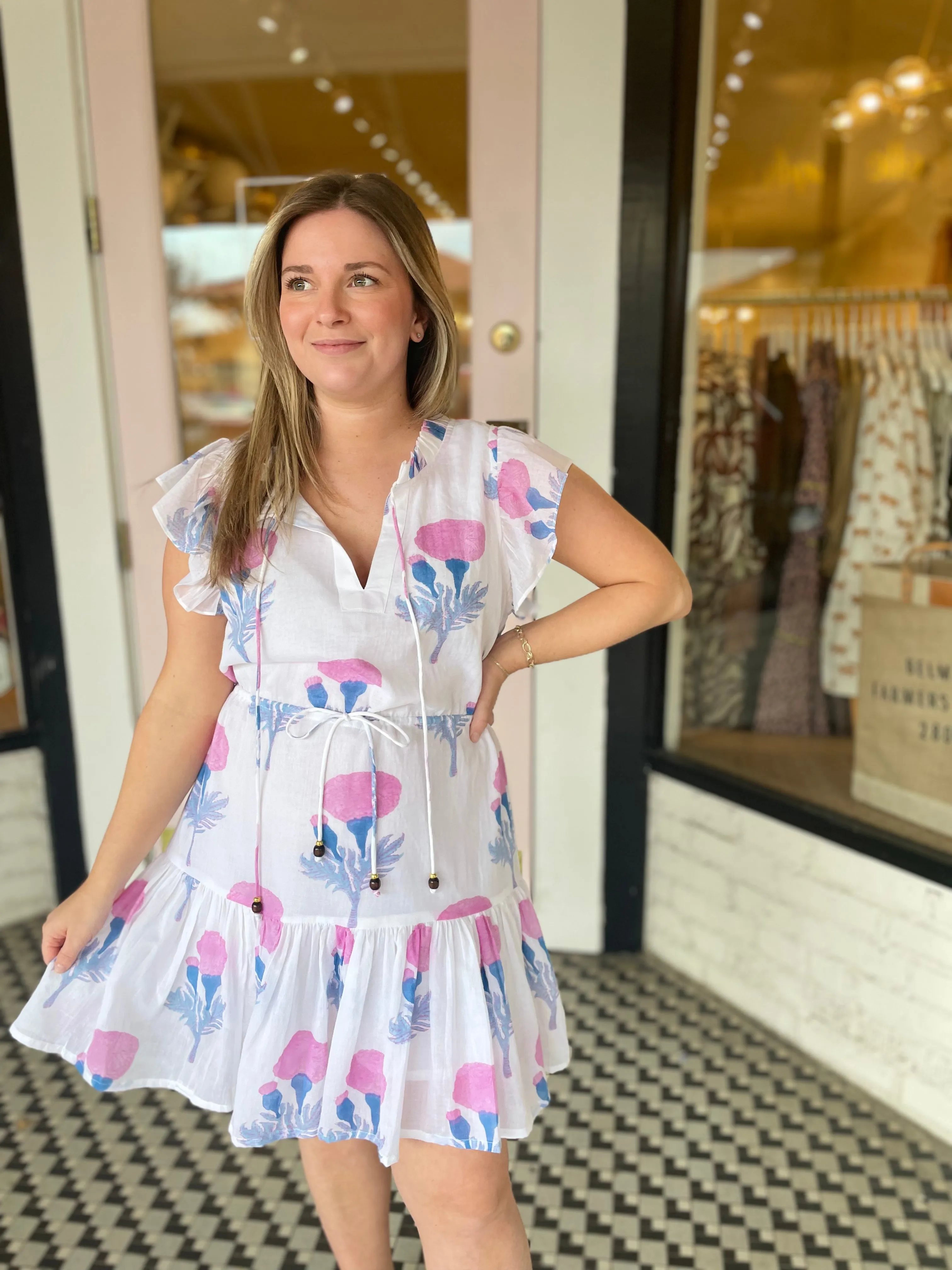 Cinched Flirty Dress | Pink Bloom sold by Belletique product image thumbnail 3