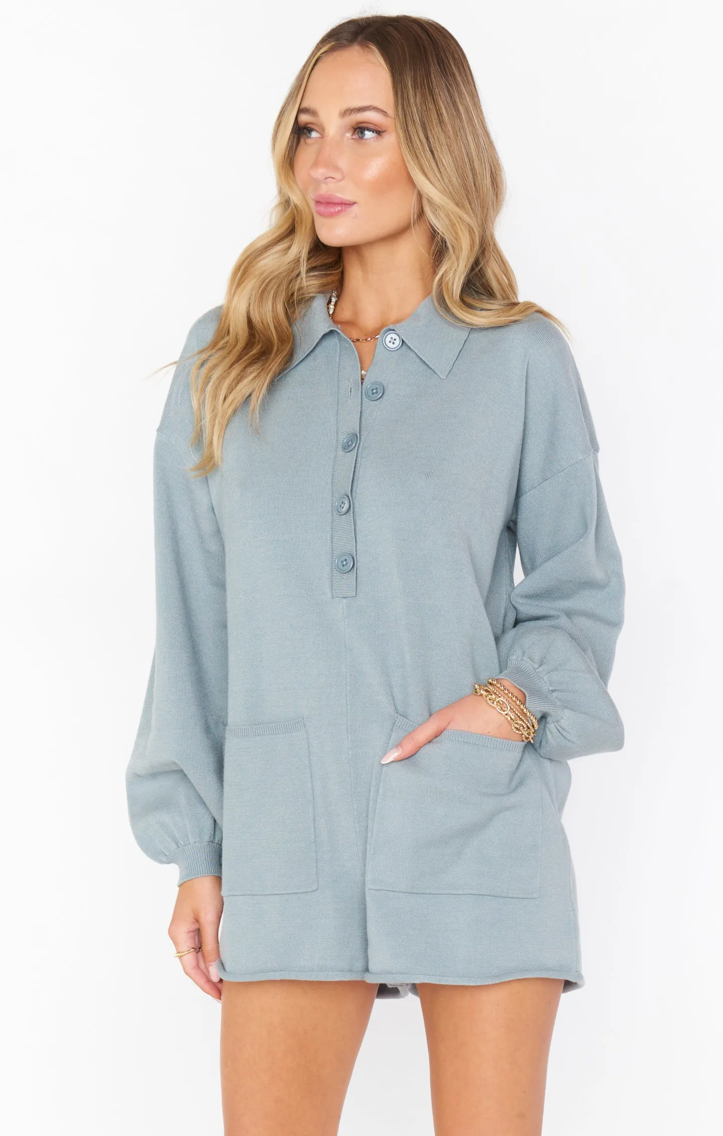 Gianni Romper | Sagey Green Knit sold by Belletique
