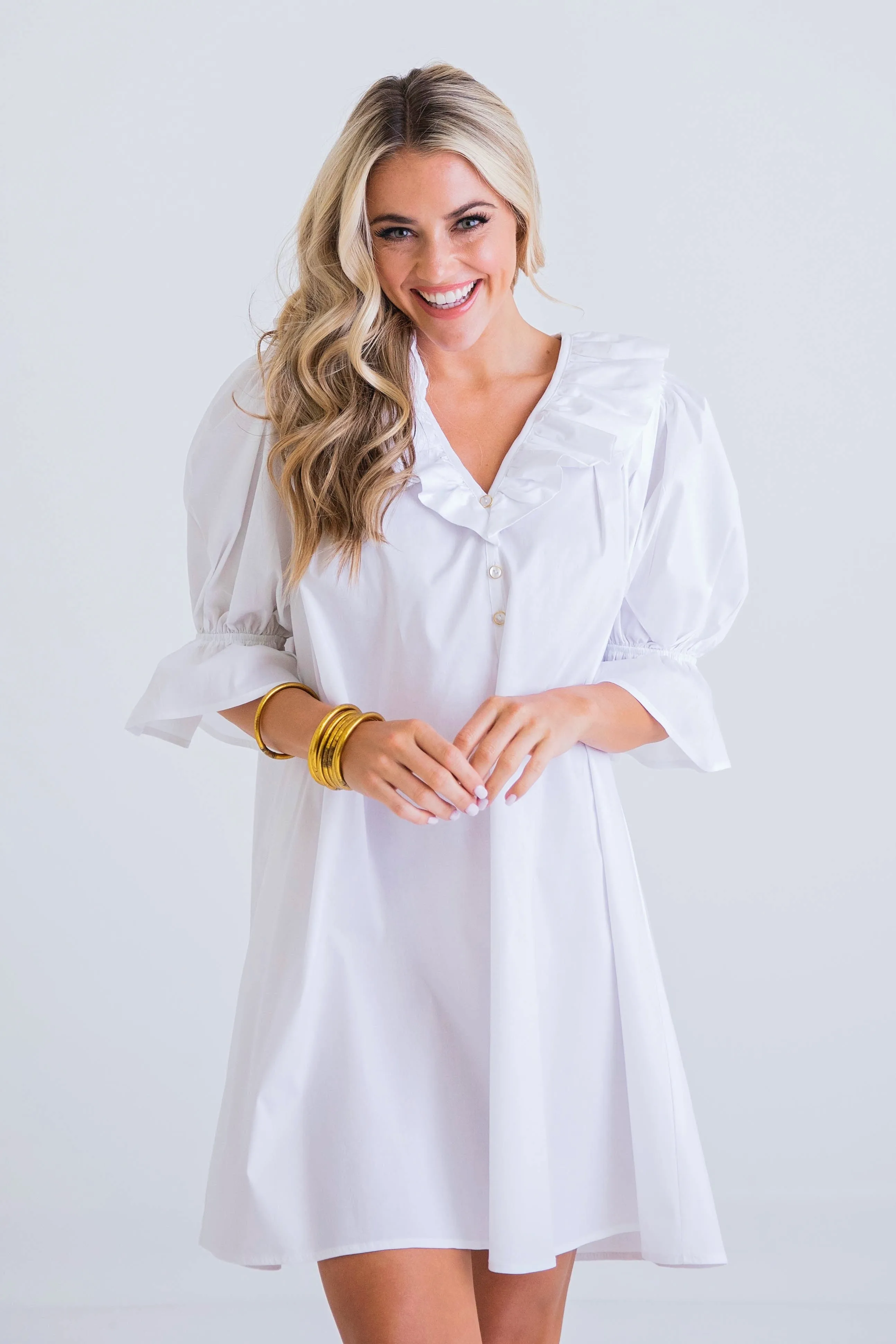 Poplin Puff Sleeve Dress | White sold by Belletique product image thumbnail 3