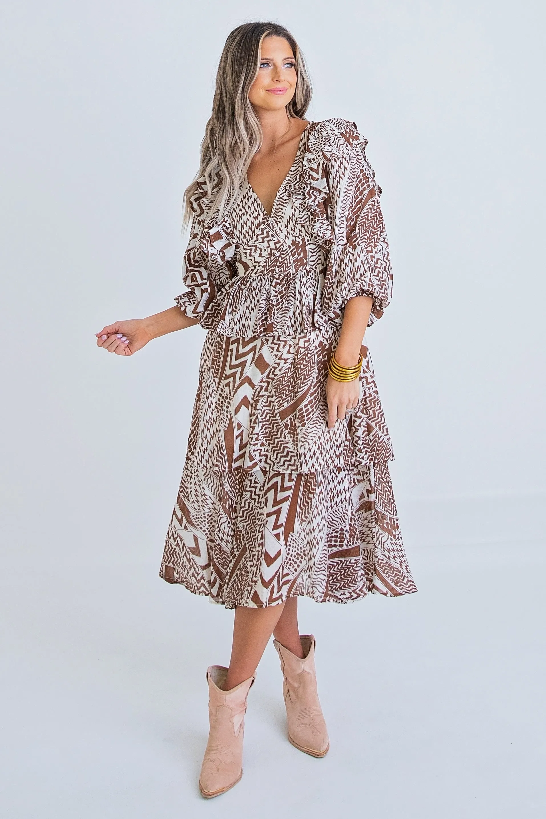 Geometric Ruffle Midi Dress sold by Belletique product image thumbnail 2