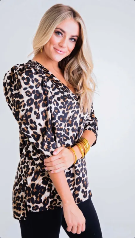 Signature Puff Sleeve Top | Leopard sold by Belletique