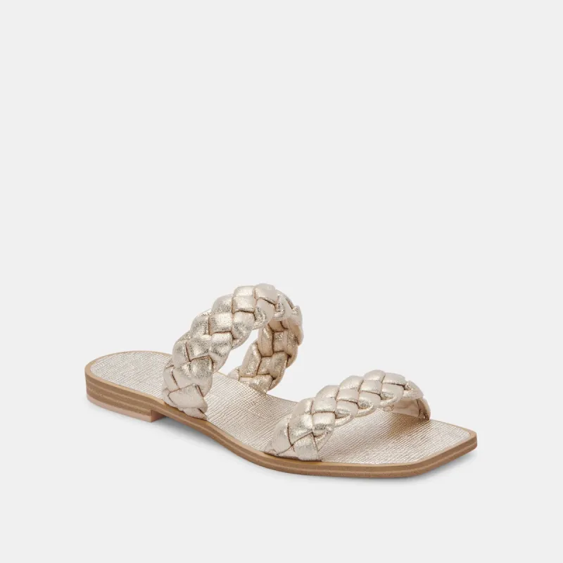 Indy Sandals | Light Gold Metallic sold by Belletique