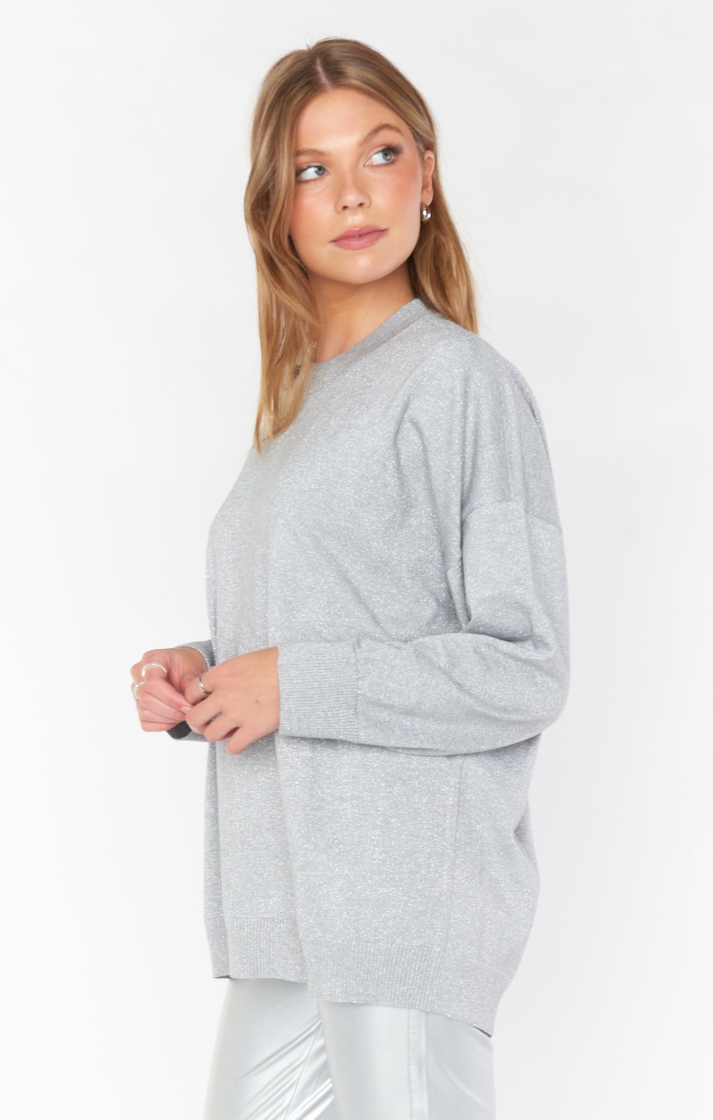Classic Crewneck Sweater | Silver Metallic Knit sold by Belletique product image thumbnail 2