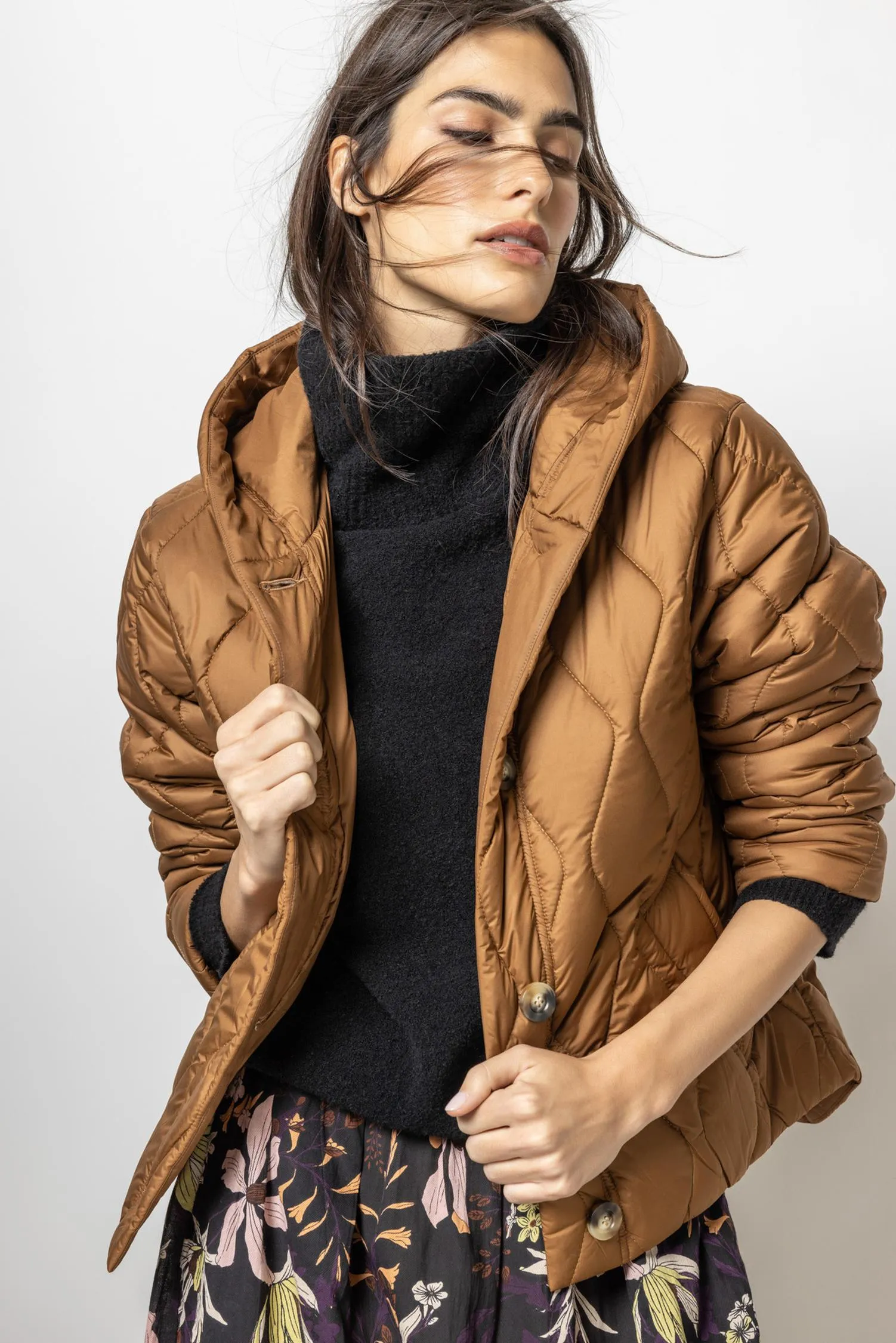 Hooded Snap Front Jacket | Hazelnut sold by Belletique