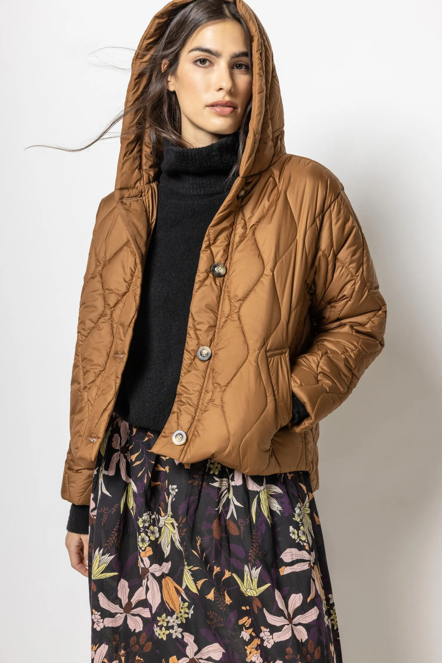 Hooded Snap Front Jacket | Hazelnut sold by Belletique product image thumbnail 2